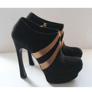 Yves Saint Laurent Tribute Suede Ankle Booties Black Gold Size 38.5